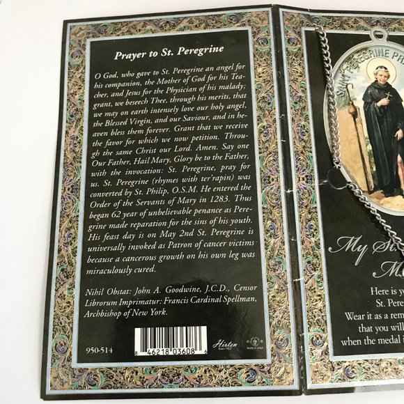 Vintage St Peregrine Cross Necklace Medal Catholic 24" Patron Saint of Cancer - Picture 6 of 12